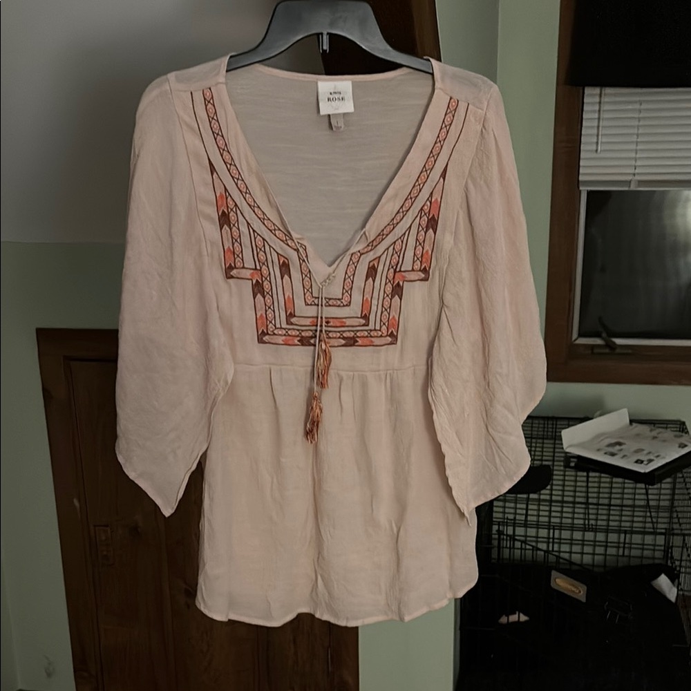 Free People Beige Embroidered Women's Top
